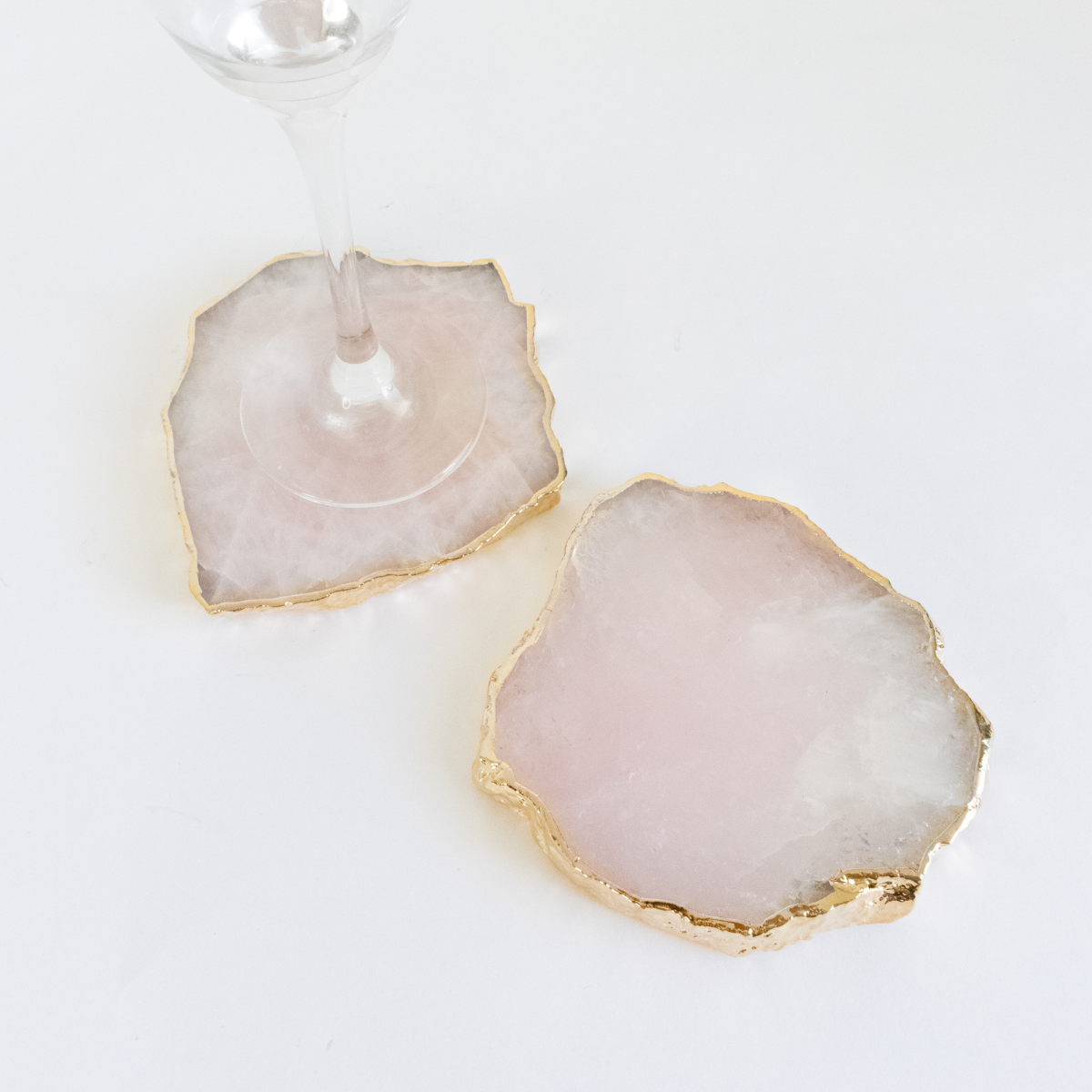 Porte-Verre Quartz Rose Plaqué Or - Unitaire