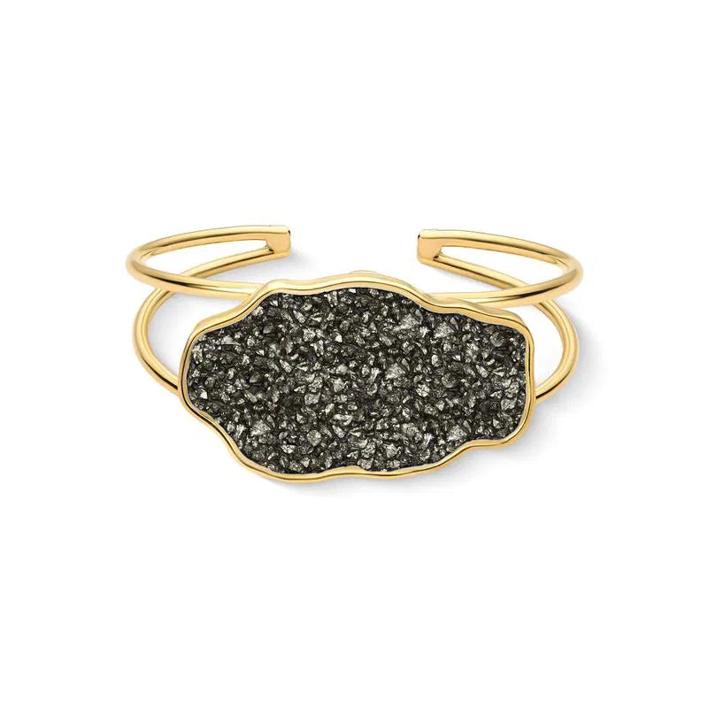 Pulseira Pedra Pirita Banho Ouro Ajustável