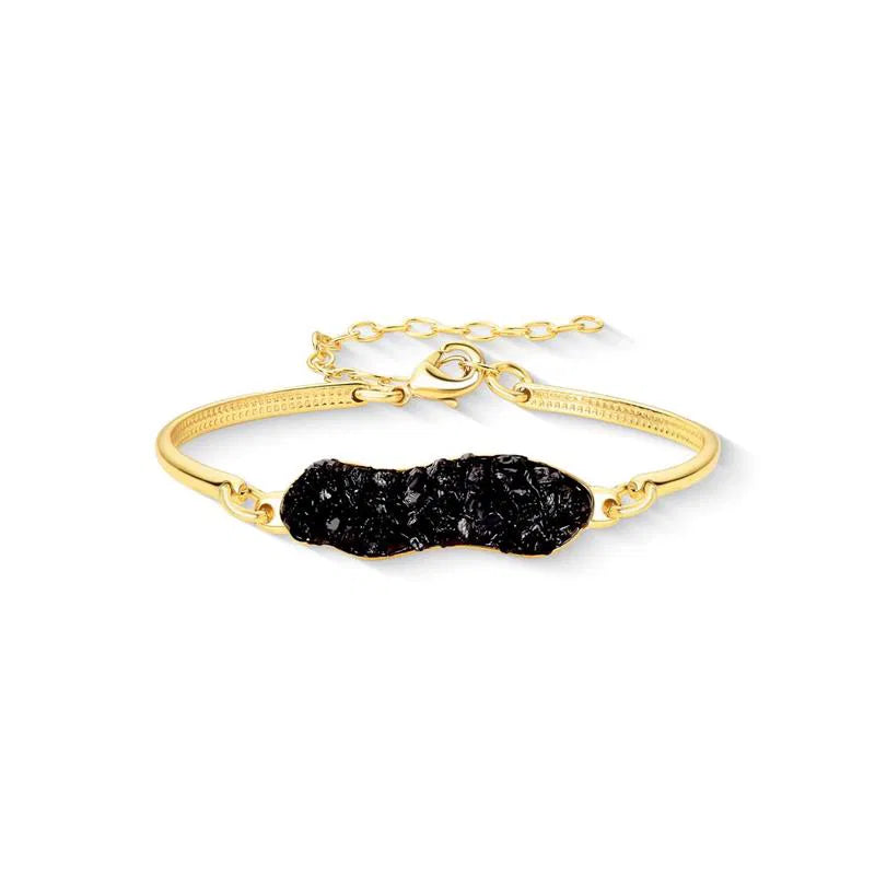 Pulseira Pedra Turmalina Negra Proteção Banho Ouro