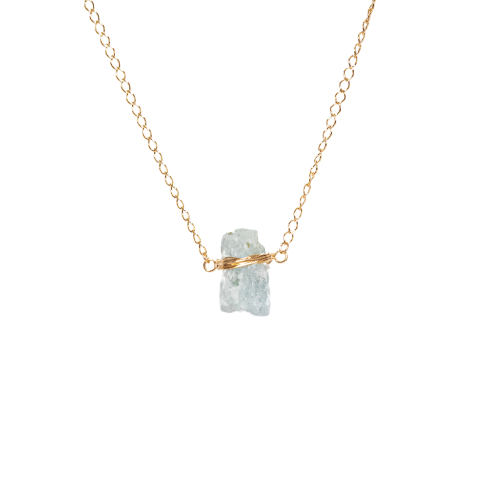 Long Raw Aquamarine Necklace Gold Plated Tranquility