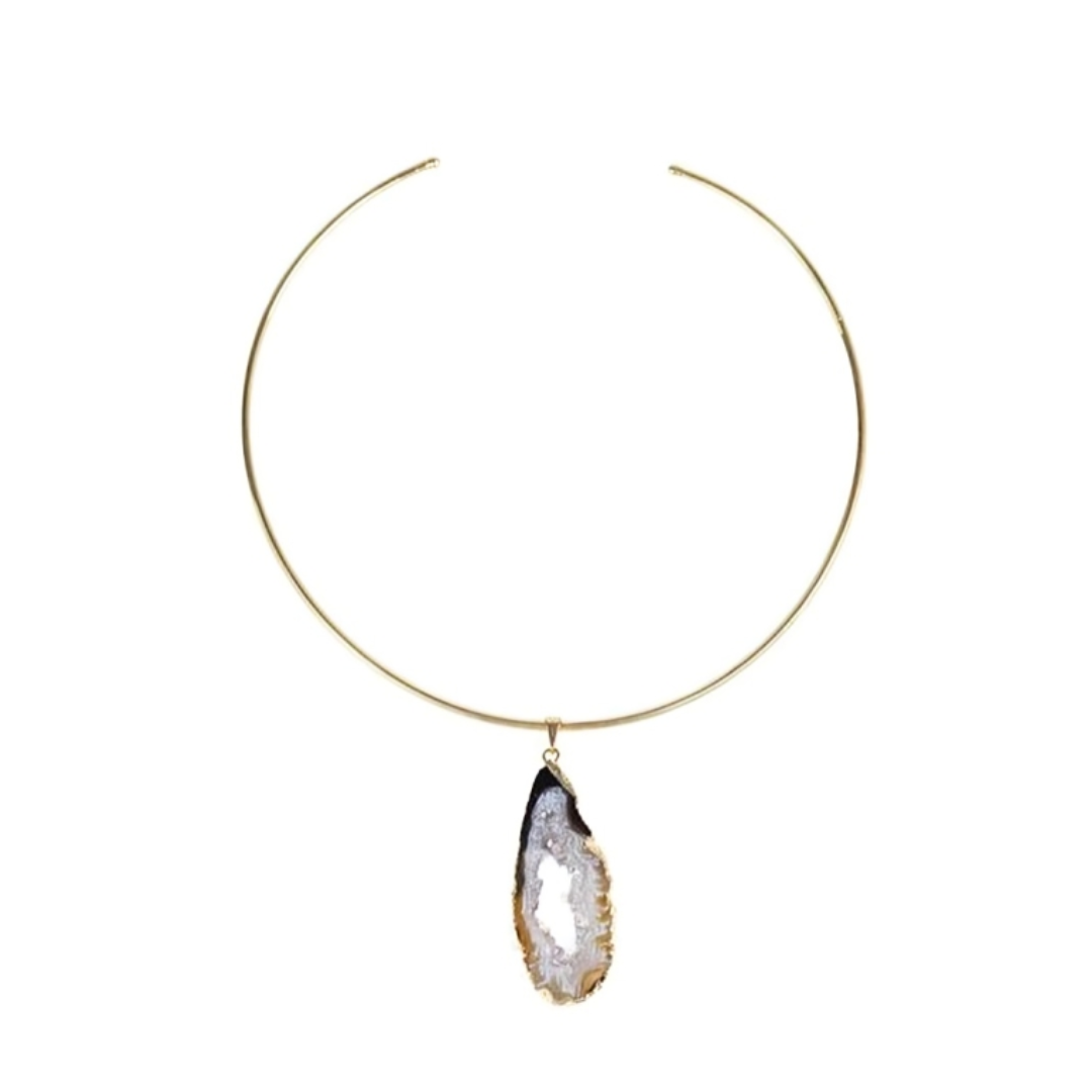 Natural Agate Geode Choker Gold Plated