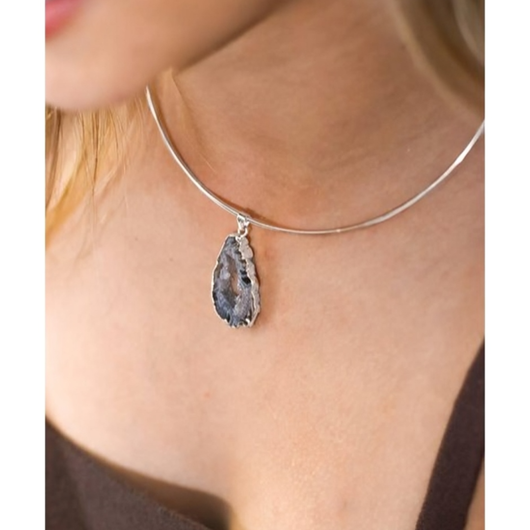 Natural Agate Geode Choker Silver Plated