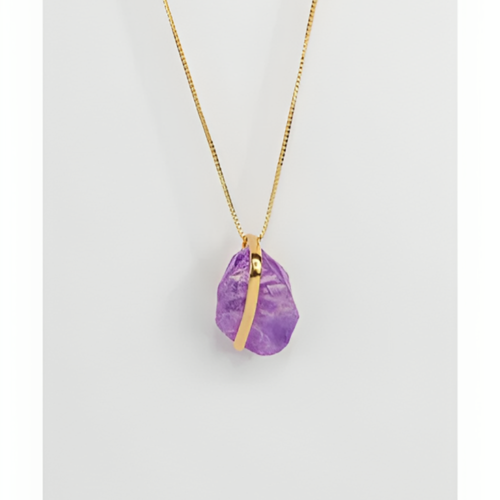 Collier Long Améthyste Enlaçant Bain d'Or