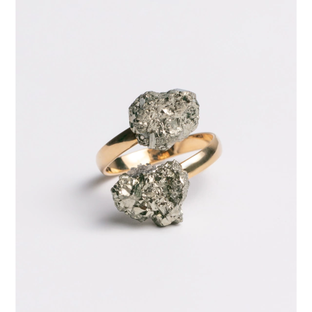 Pyrite Duo Adjustable Ring Gold Plated