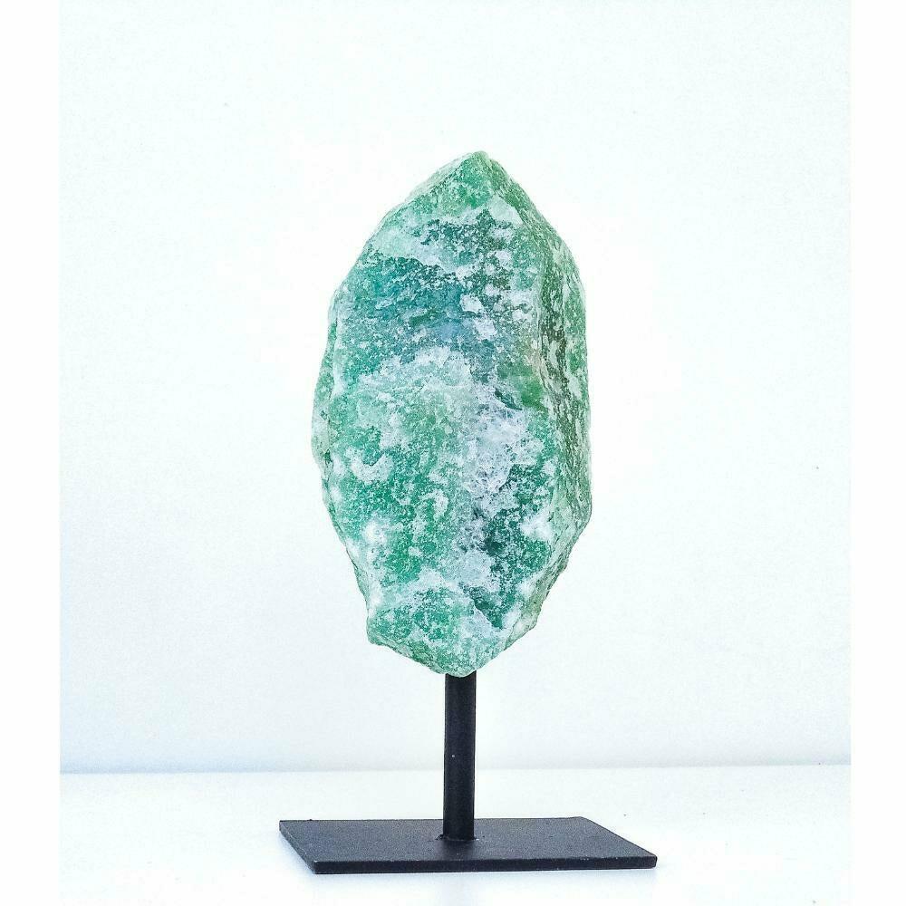 Quartz Vert Brut sur Base en Métal Noir Mat