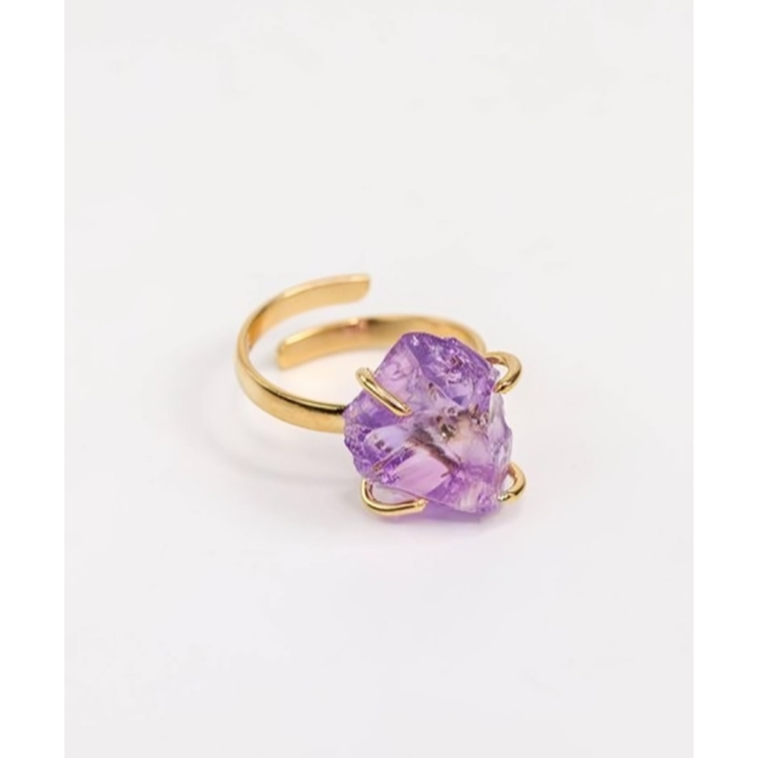 Adjustable Amethyst Claw Ring Gold Plated