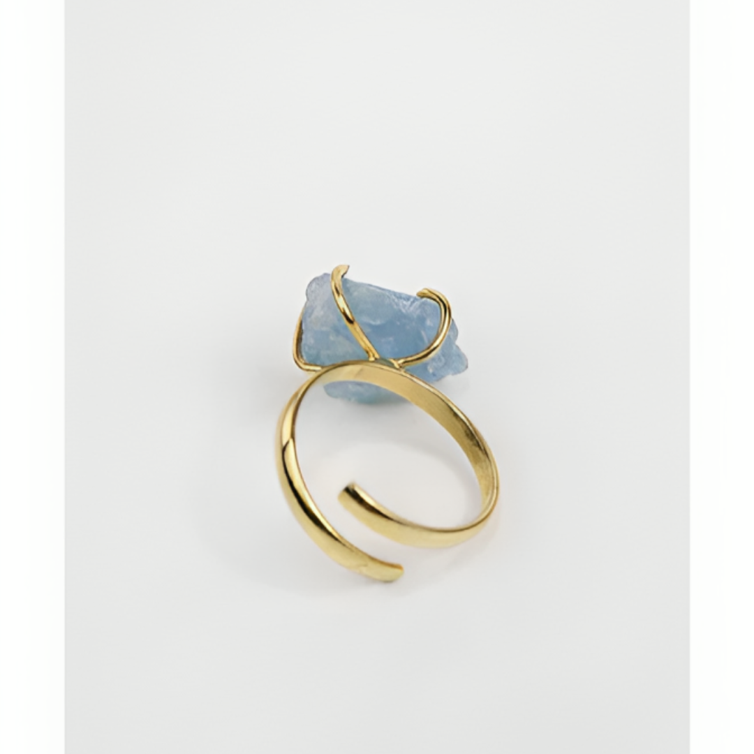 Adjustable Raw Aquamarine Claw Ring Gold Plated