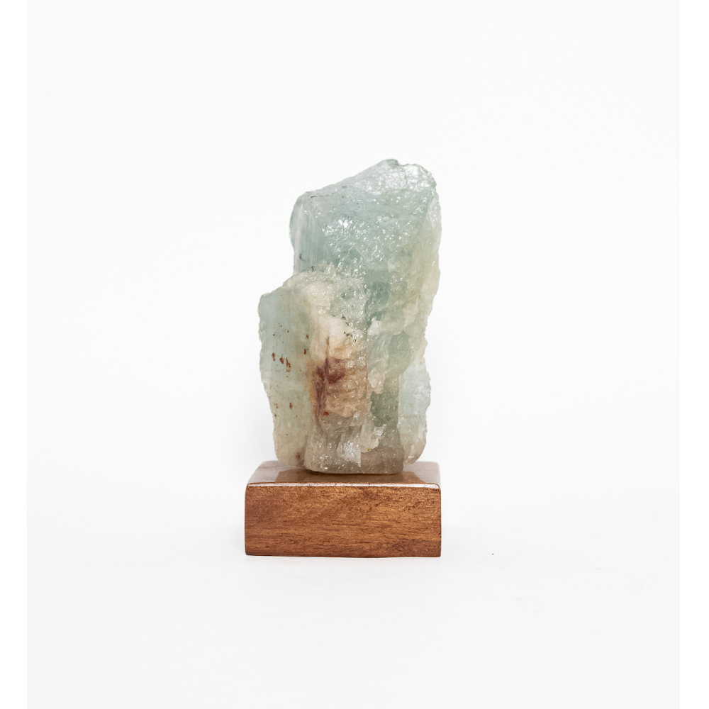 Raw Aquamarine Stone on Wood Base
