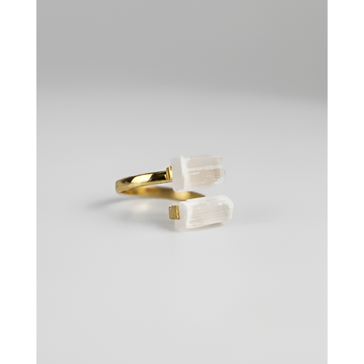 White Selenite Duo Adjustable Ring Gold Plated