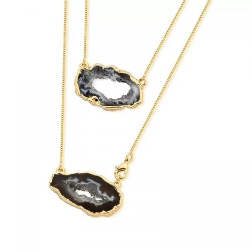 Agate Stone Duo Necklace Gold Plated