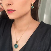 Faceted Emerald Necklace and Earrings Set Gold Plated
