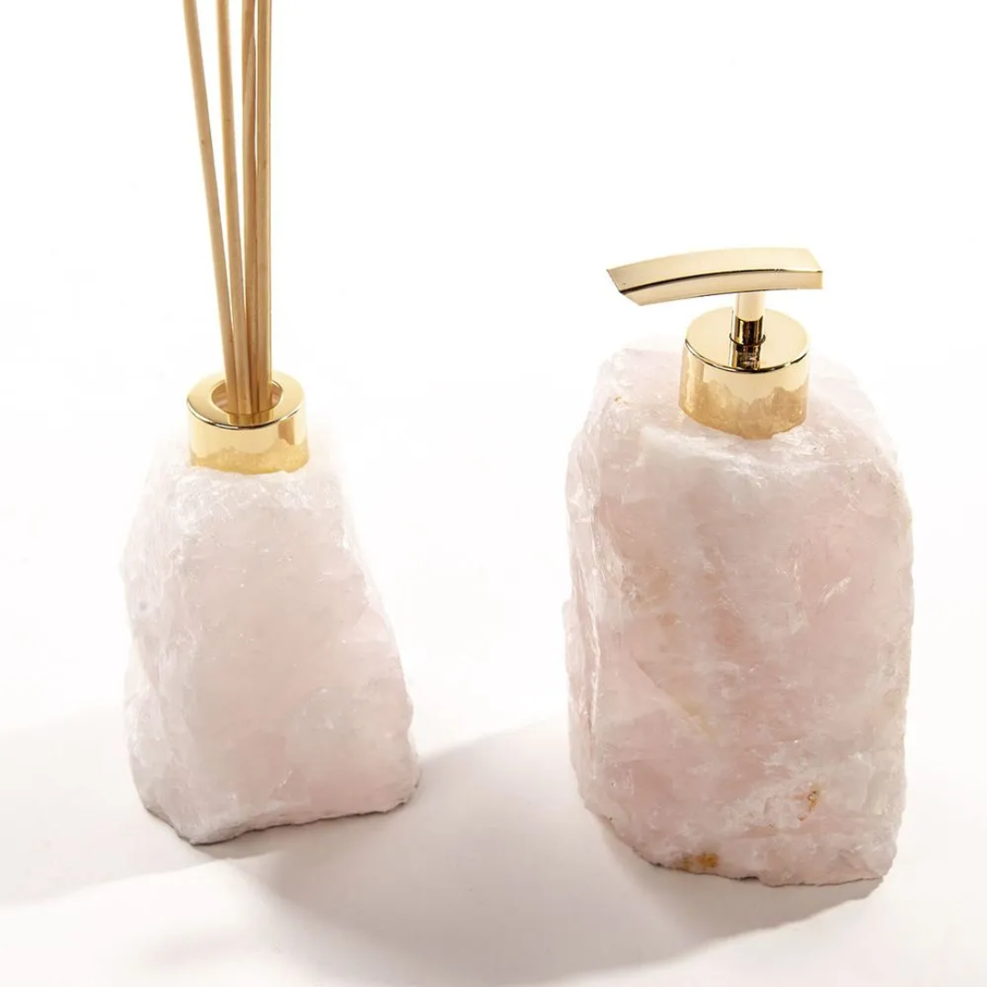 Kit Lavabo Porte-Savon + Diffuseur en Quartz Rose Bain d'Or