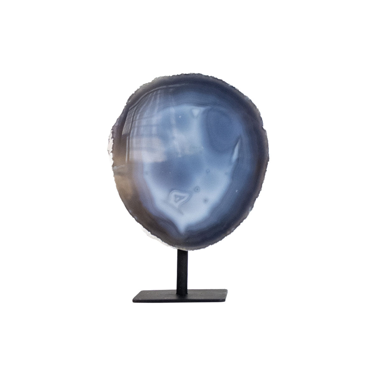 Polished Natural Blue Agate Slab on Black Metal Base 1.210 kg