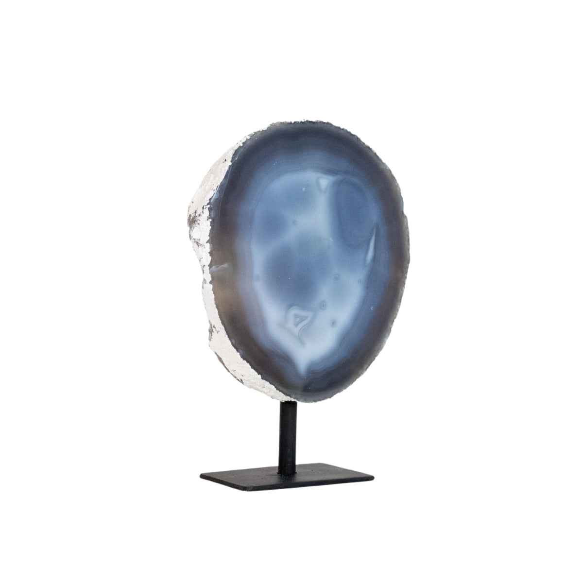 Polished Natural Blue Agate Slab on Black Metal Base 1.210 kg