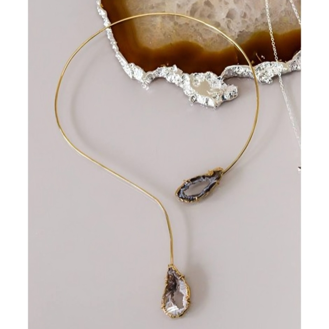 Natural Agate Geode Duo Choker Gold Plated