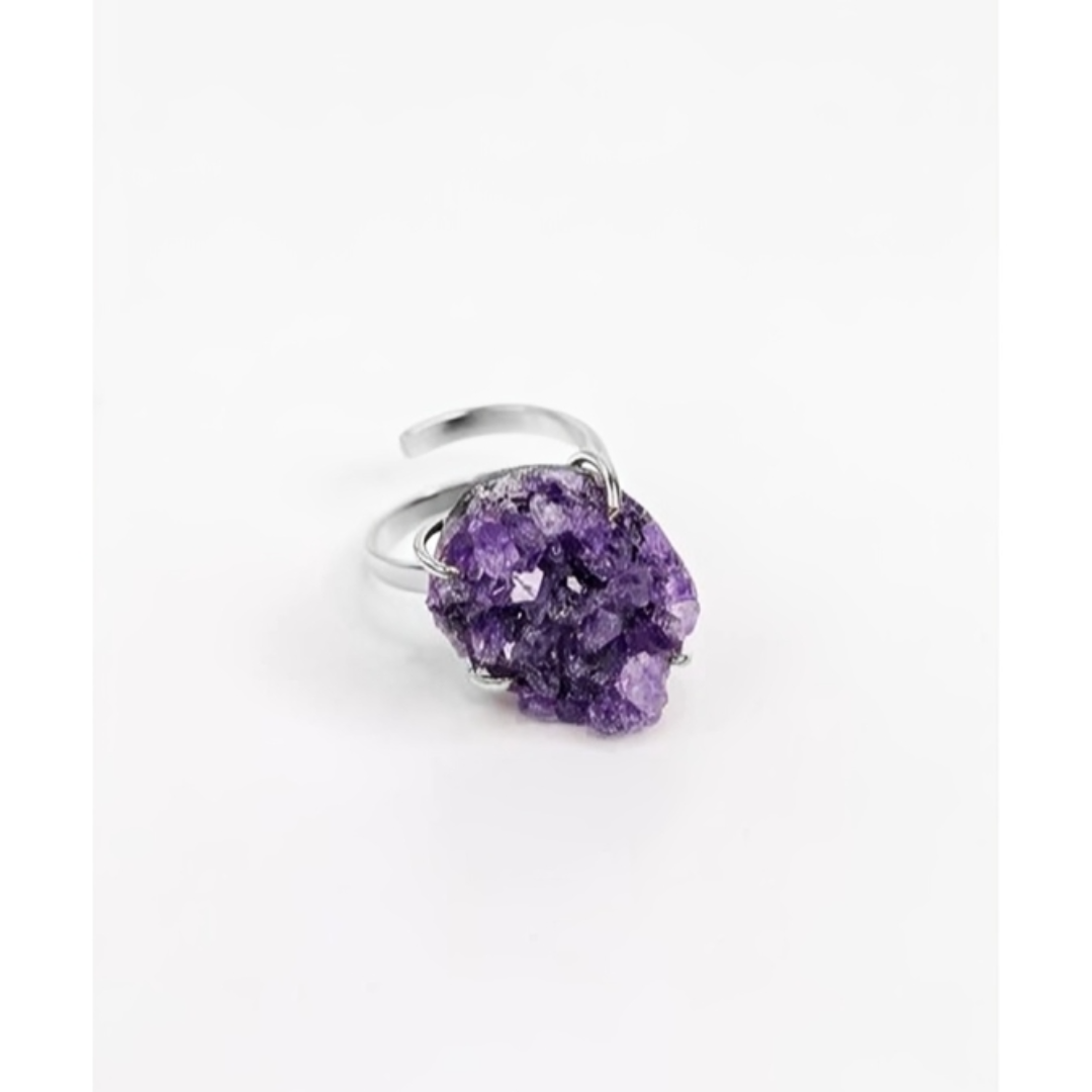 Amethyst Druzy Claw Ring Silver Plated