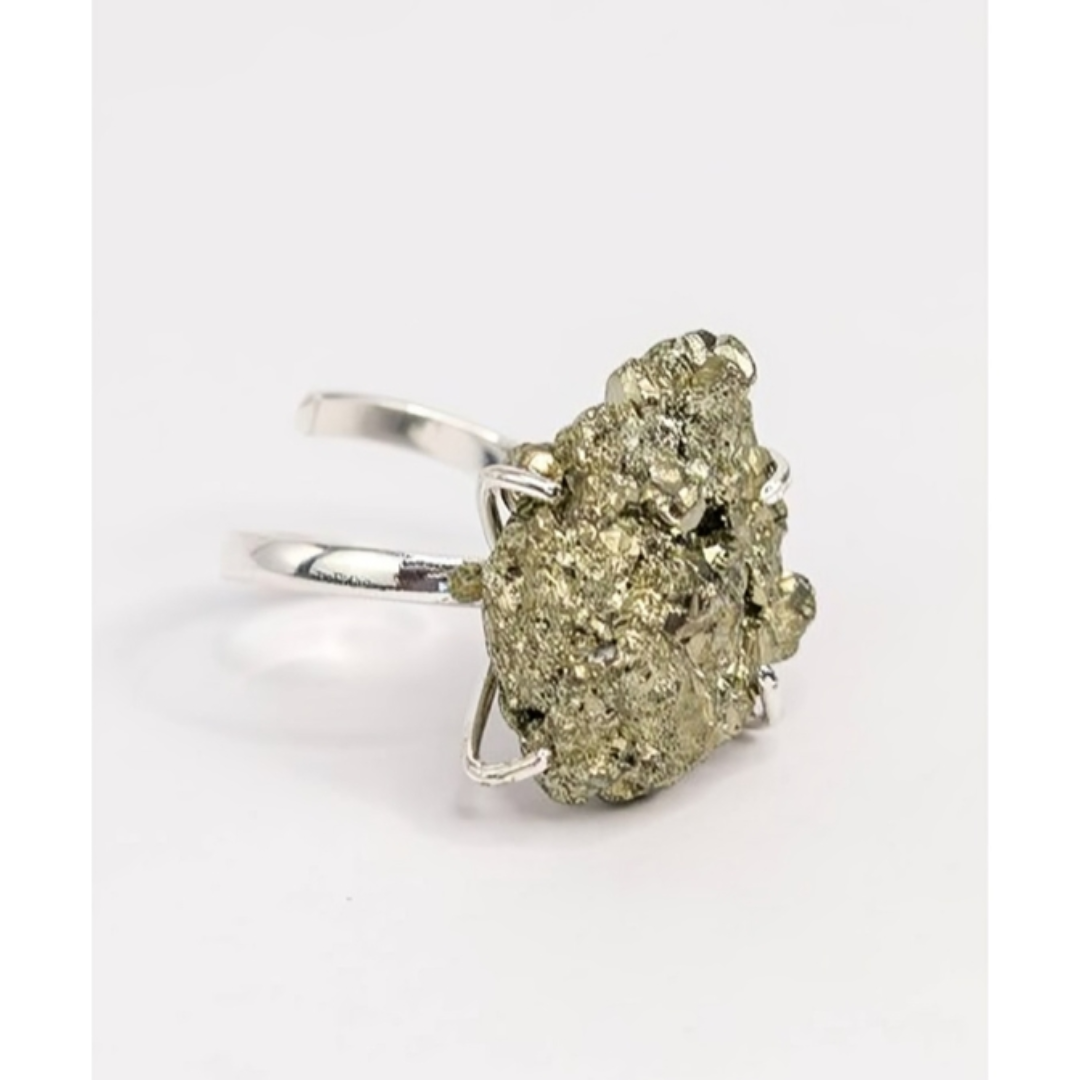 Pyrite Claw Adjustable Ring Silver Plated